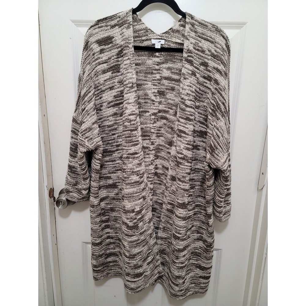Pure Jill Cardigan Women's XL Brown White Space Dye‎ Open Front Knit Duster Boho